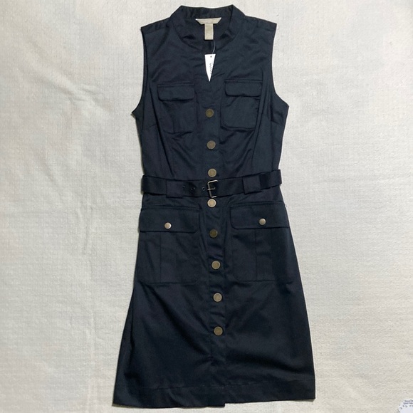 Banana Republic Dresses & Skirts - Banana Republic NWT Black Sleeveless Safari Dress Gold Snaps & Pockets Size 2